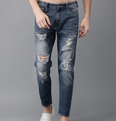Ankle Length Slim Fit Mid-Rise Mildly Distressed Blue Jeans